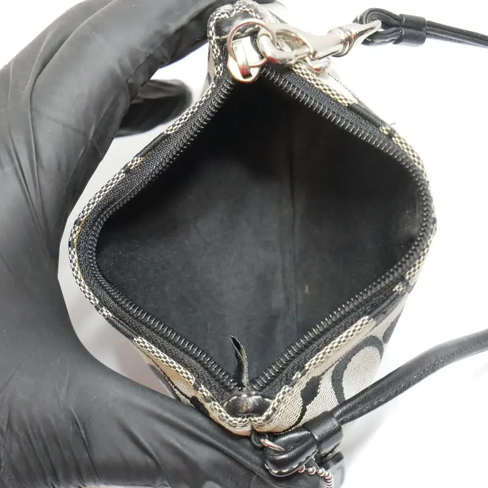COACH VINTAGE SIGNATURE SMALL ACCESSORY POUCH ZIP WRISTLET CANVAS BLACK GREY - Picture 8 of 10